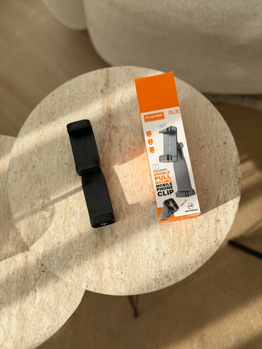 Double pull rotary mobile phone clip with stand