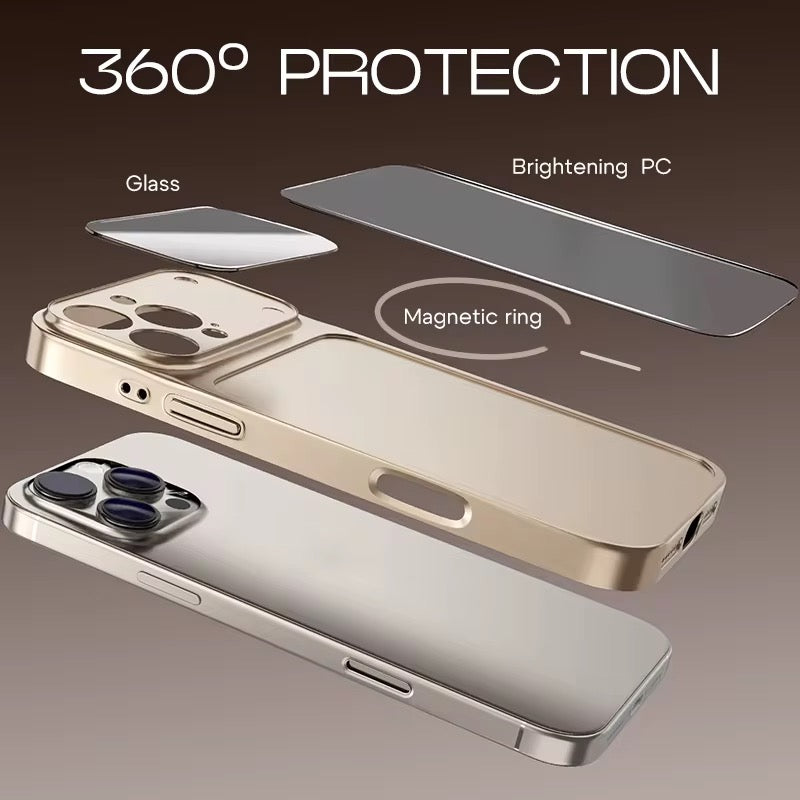 AG Matte Glass Back Panel Magnetic Orange Phone Case for Iphone 17 16 15 14 13 series with Lens Film protective cover