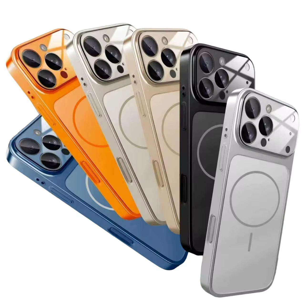 AG Matte Glass Back Panel Magnetic Orange Phone Case for Iphone 17 16 15 14 13 series with Lens Film protective cover