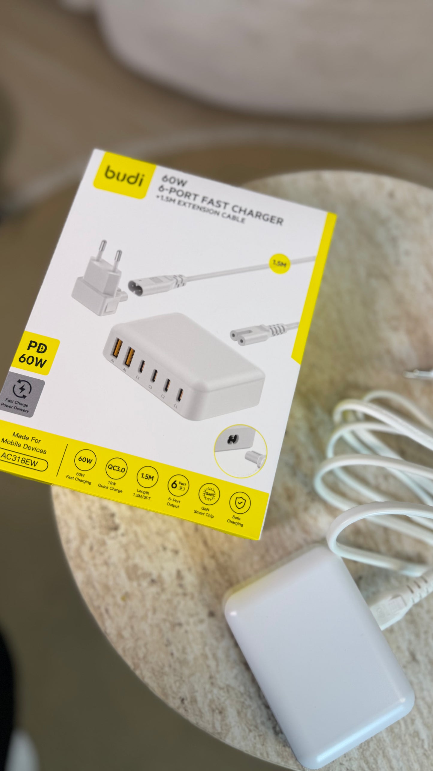 60W 6-port Fast charger +1.5M extension cable