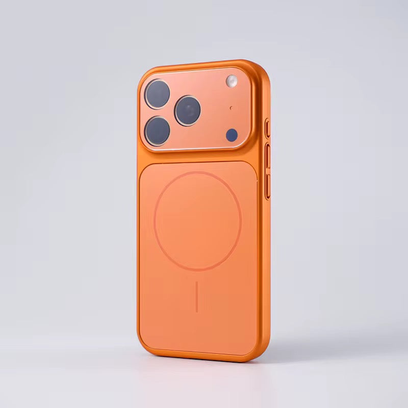 AG Matte Glass Back Panel Magnetic Orange Phone Case for Iphone 17 16 15 14 13 series with Lens Film protective cover