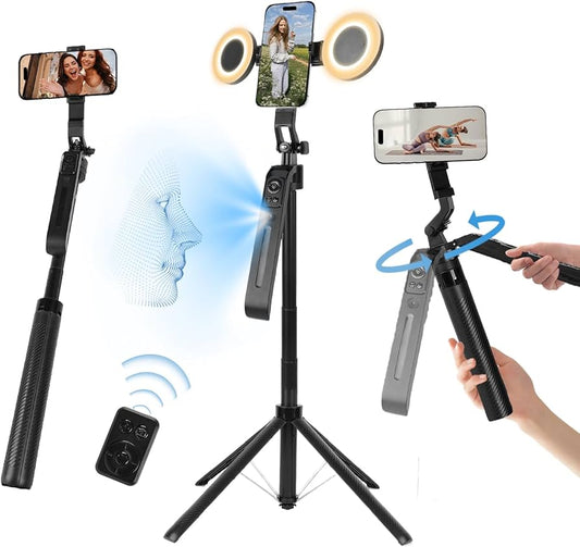 AI intelligent 360 degree face tracking and shooting selfie stick tripod