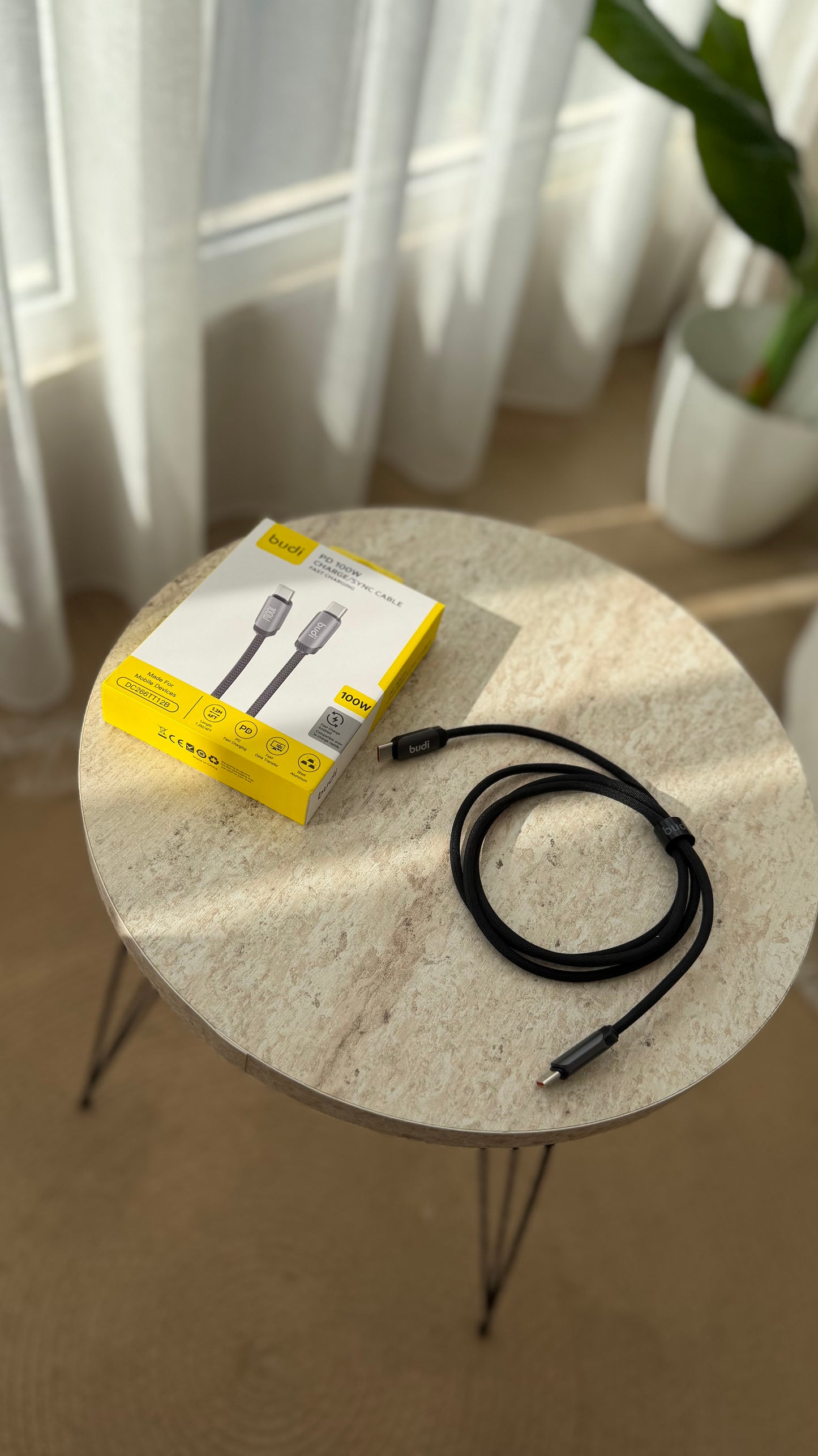 BUDI PD 100W Charger Sync Cable – 1.2m Fast Charging