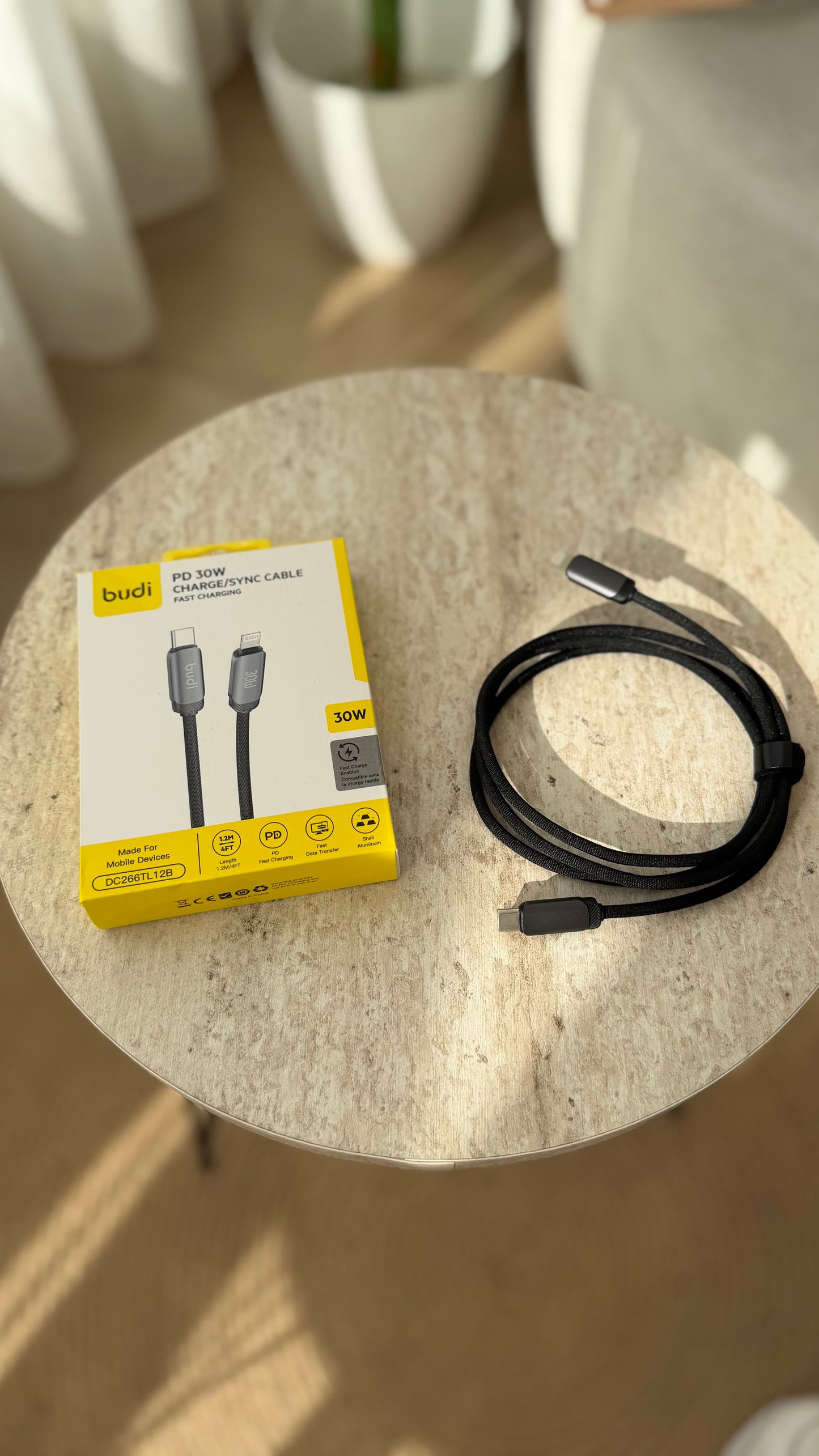 BUDI Type-C to Lightning PD 30W Charger Sync Cable – 1.2m